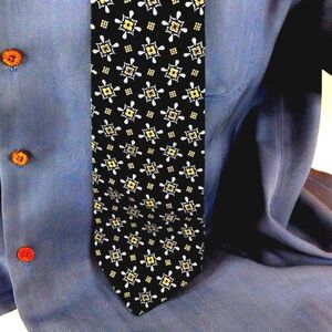 Robert Talbott Best Of Class Men's Tie. Black Blue Yellow Geometric Silk